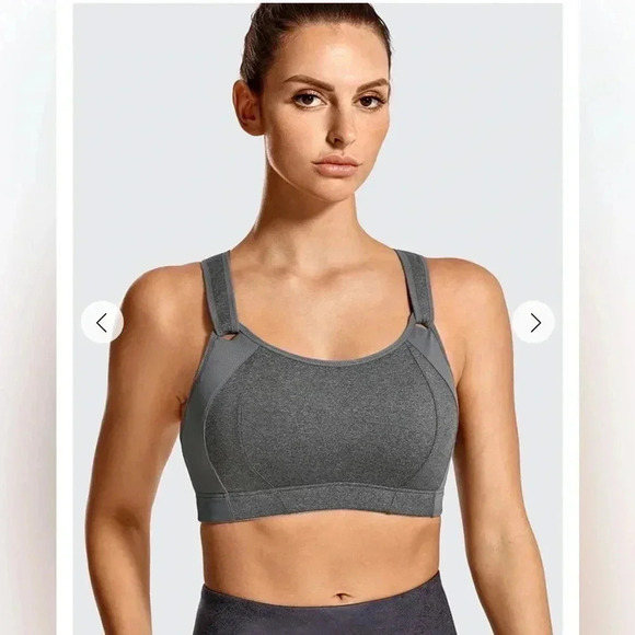 Syrokan Adjustable Front Straps High Impact Gray Racerback Sports Bra Size 34F - Picture 11 of 12